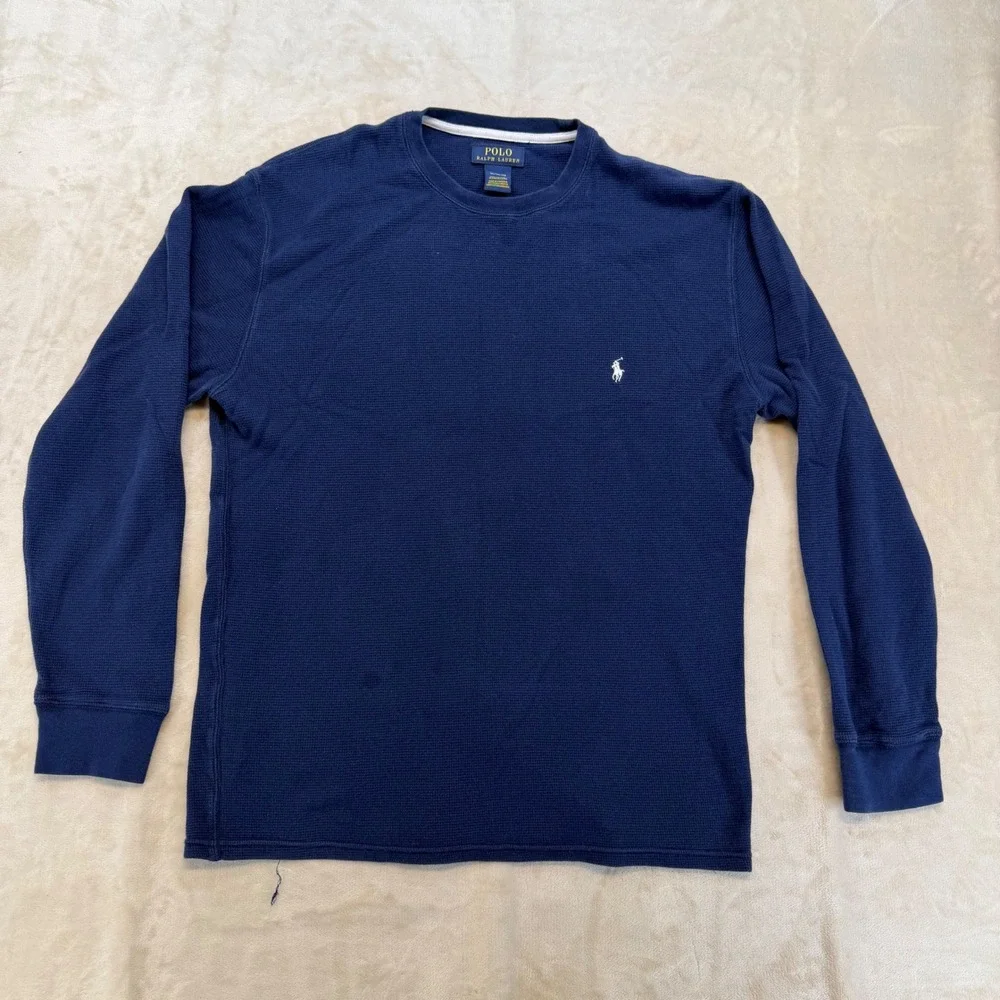 Polo Ralph Lauren Thermal Shirt Mens XL Navy Blue Waffle Knit Long Sleeve Pony